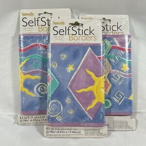 Vintage Sunworthy Self Stick Wallpaper Border Pastel Celestial Sun Stars Lot/3